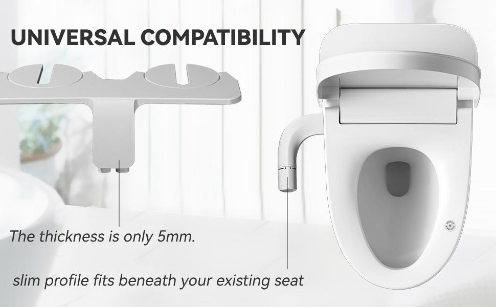 NGNP Toilet Bidet Attachment Fresh Water Spray with Non-Electric Adjustable Water Pressure Side Arm Control, Slim Bidet Sprayer, Silver Knob (Dual Nozzles) 2.48 Inch Standard Toilet Adaptation Hygienic & Eco-friendly