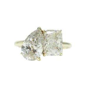 14K Yellow Gold Toi Et Moi Pear & Radiant Cut Lab Diamond Engagement Ring 3 CTW