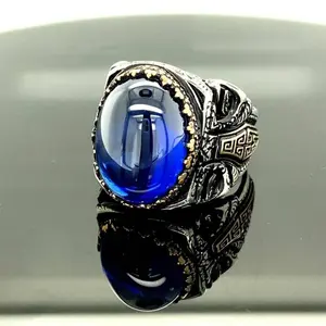 Vintage Sapphire Ring, European Style Blue Zircon Ring, Retro Statement Jewelry for Women, Gift for Her