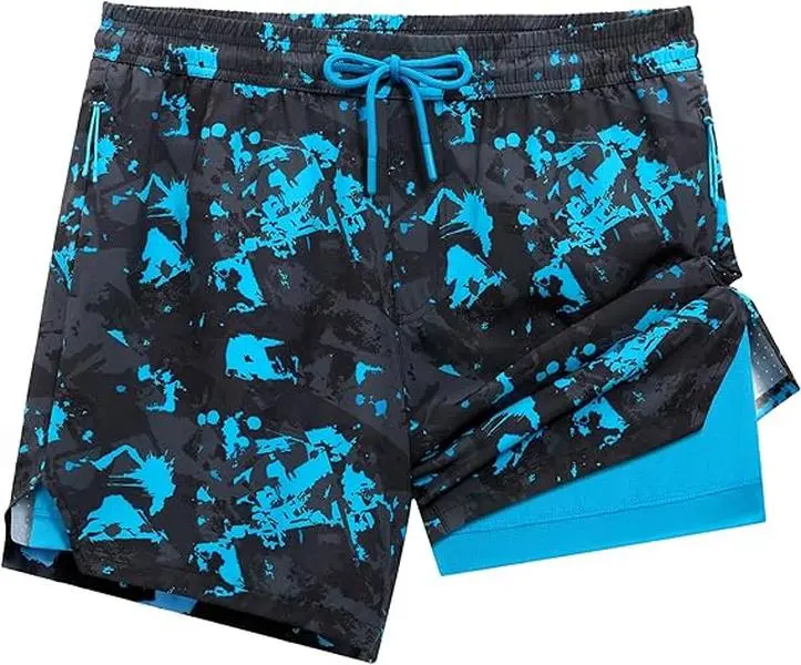 APTRO Male 5-in Athletic Training Shorts, 4-Way Stretch Camo Print Fitted Cut with Solid Liner, Zipper Pockets, 92%Polyester-8%Elastane Mesh Fabric, for Running & Gym, Local Shipping