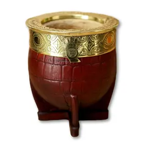 CÁLIZ Imperial Mate Gourd - Chiseled Bronze Rim & Croc Leather