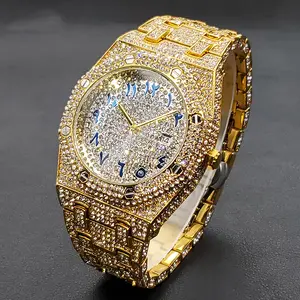 Hip Hop Iced Out Watch DA01 - Men's Silver Diamond Clock, Stainless Steel, 42mm, 3ATM Waterproof, Luxury Gift