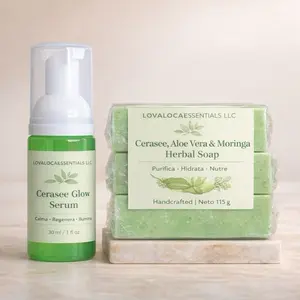 3pcs Soap Cerasee Moringa Aloe +1pc Serum Natural Handmade Organic Soap for Soft Hydrating Sensitive Skin
