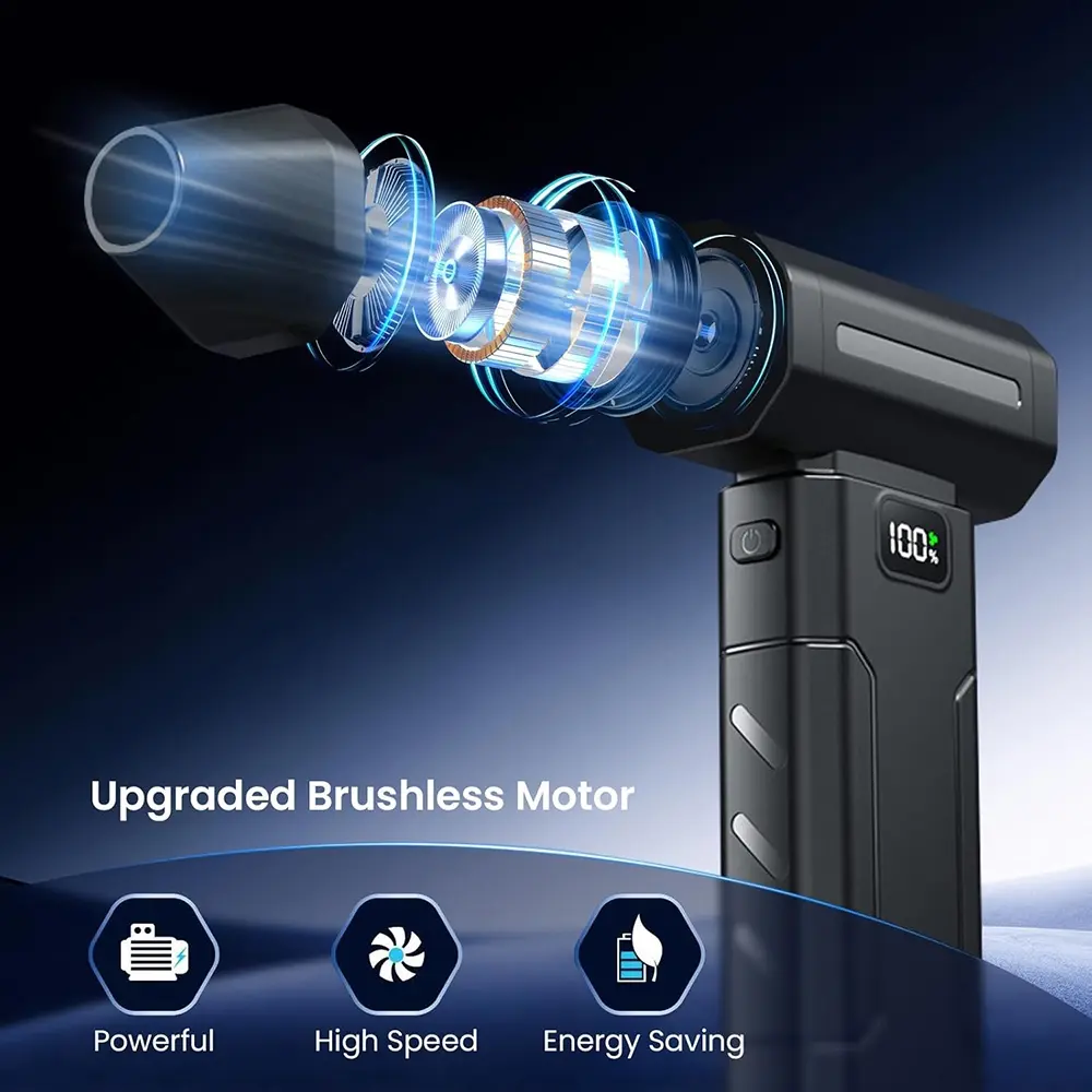 Electric Air Duster - Personal Cooling 3000mAh Rechargeable High Speed Dust Cleaning Fan Outdoor Wireless Handheld Blower Small Handheld Electronic Air Duster Compressed Cordless Dust Removal Fan for Car Interiors Cabinets Closets Cordless Dust Blower