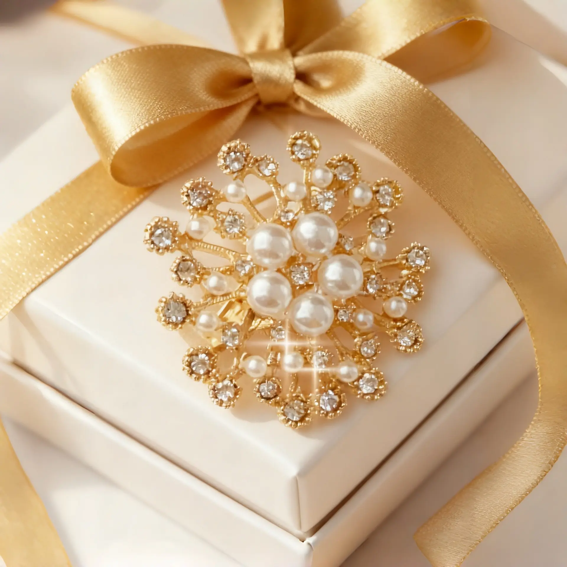 Vintage Glam Firework Brooch Pin for Women, Faux Pearl & Rhinestone Lapel Pin, Lightweight 4.5cm Statement Accessory for Wedding Party, Office Coats, 1.77In Diameter, Elegant, 15G