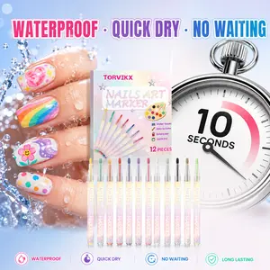 TORVIKX 12-Piece DIY Nail Art Painting Pen Set - Smooth Brush, Bright Color Water-Based Formula, Easy-to-Use, Waterproof, Quick-Drying Nail Care Manicure Tool for Beginners