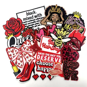 CY Iron On Patches 20PCS Black Girl Magic Embroidered Applique Queen Bow Heart DIY Heat Press Accessories for Clothing Trucker Hats Jacket Backpack