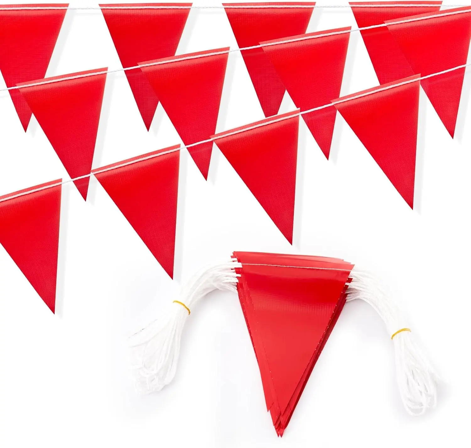 Safety Warning Highly Visible Pennant Banner Flags(Red,45pcs,105ft) | Multipurpose Red Triangle Flags for Decor,Construction Zones, Roadwork, and Hazard Areas,Durable,Eco-friendly