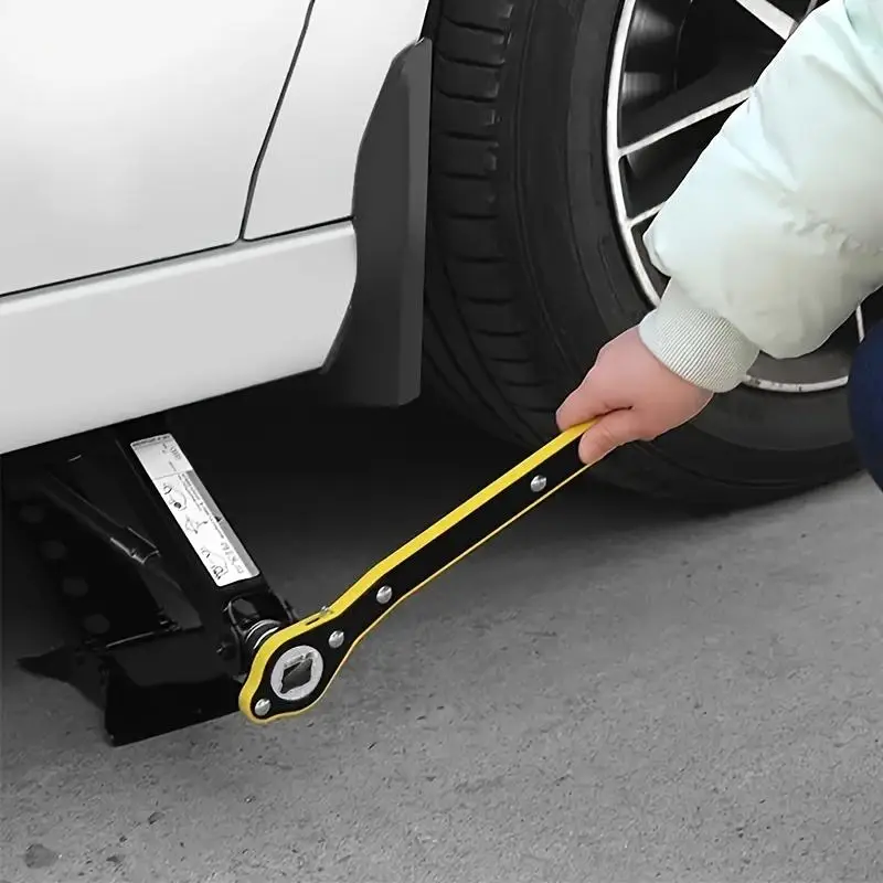 Labor-saving Handheld Ratchet Wrench for Car, Jack Wrench Ratchet, Lug Wrench with Long Handle, Positive & Reversal Knob Design Car Jack Wrench for Ca