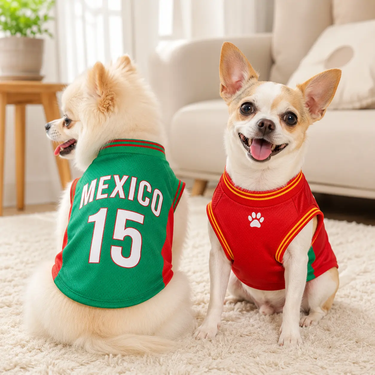Pet Soccer Jersey Vest - Mexico 15 Design, Mesh Fabric, Sleeveless Freedom, Multi-Size, Easy Movement, Sports Look, Larger Size for Comfort, Breathable Lightweight Outfit for Small-Medium Dogs, Daily Wear, Parties, Vest Shape
