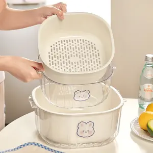 Double-layer extra-thick vegetable washing and draining basket
