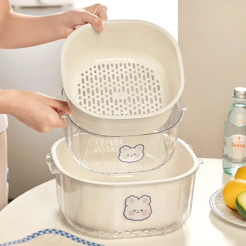 Double-Layer Extra-Thick Vegetable Washing & Draining Basket, Kitchen Household Products for Home Organizing Storage