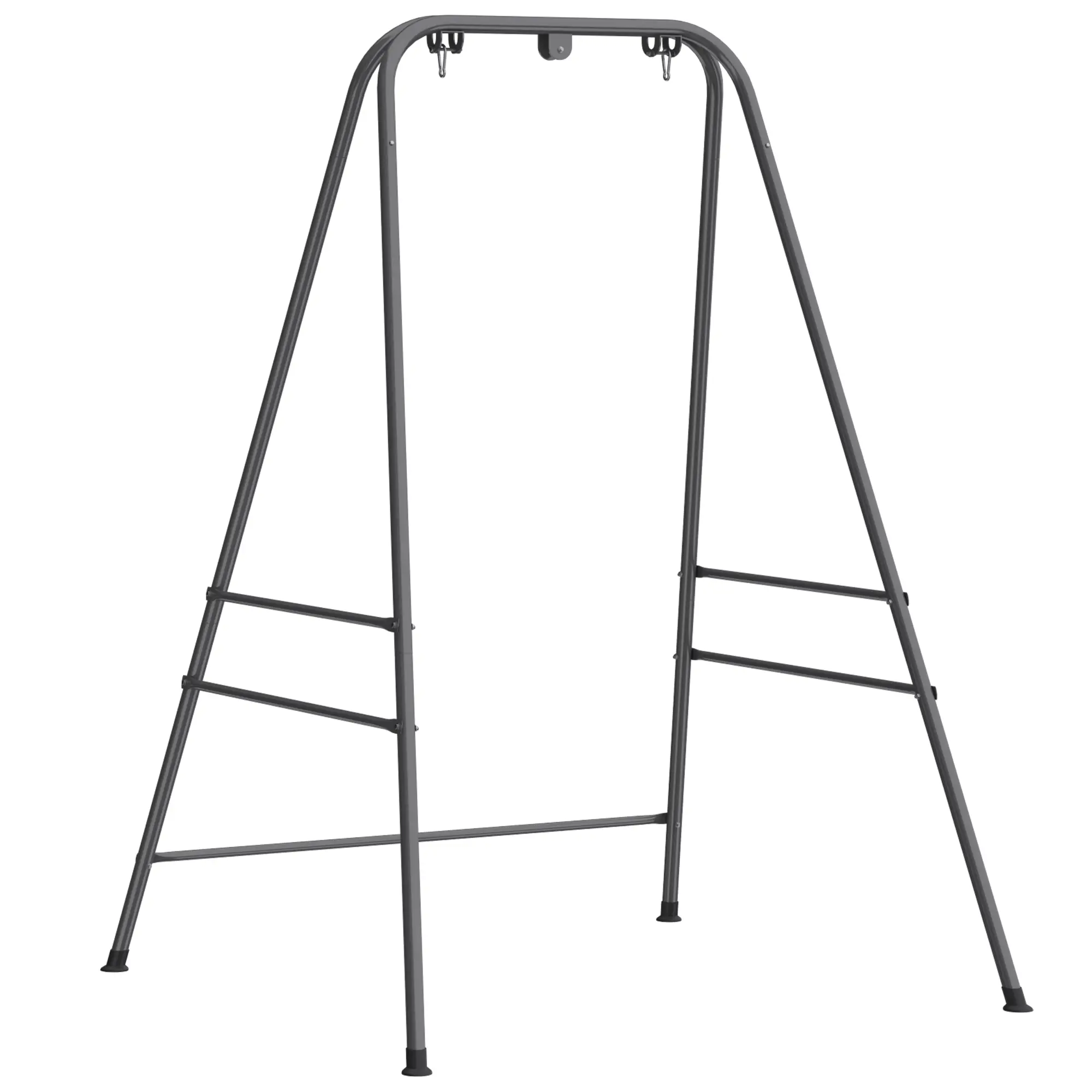 Heavy Duty Gray Egg Hammock Chair Stand, 4 Crossbar Stable Structure 3 Hanging Rings, Anti-Scratch Foot Pads Indoor & Outdoor Swing Frame Fits Most Single Hanging Baskets