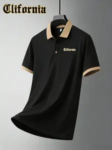 1 piece of a polo shirt specifically designed for international markets, featuring a standard fit, minimalist print, and a light luxury style. Made from 100% polyester, it offers comfortable wear with an appropriate size, suitable for daily outings, outdo