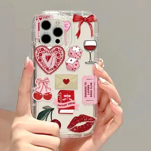 Korean Cute Cherry Bow Phone Case For iPhone 16 17 11 13 15 12 14 Pro Max 17 Air 16E XR 7 8 Plus SE Transparent Soft Protective Cover Funda
