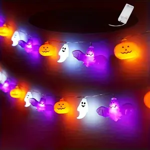 Halloween Ghost Bat Pumpkin Lantern String Lights, 10/20 LED, Battery Powered, Push Button Control, Energy Efficient, Plastic, Horror Theme, Easter Festival Decor, No Battery Included