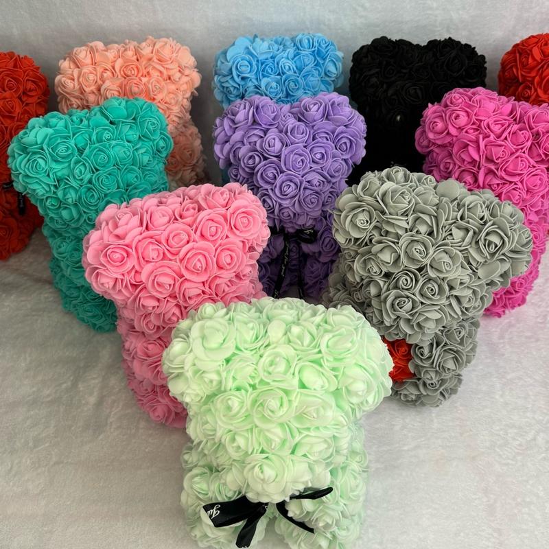 Moxie Dawn Rose Bear - Rose Teddy Bear 10 inch Teddy Flower Bear - Over 200 Dozen Artificial Flowers - Mother’s Day, Anniversary, Birthday & Bridal Showers, Gift, Mom, Mum Decor Decorative