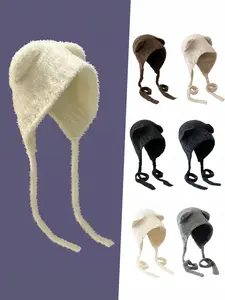 Cozy Bear Ear Beanie Hat, Cute Fitted Warm Winter Cap, Casual Trendy Hat, Face-Slimming Earmuff Headband, Perfect for Outdoor Travel Cycling