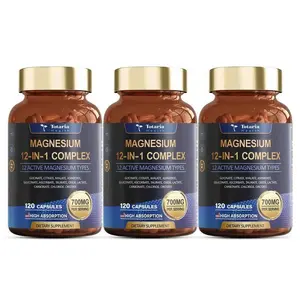 【3 Bottles】Totaria 12-in-1 700mg Magnesium Complex Vegan Capsules 12 Forms Magnesium Support Muscle Heart Relaxation Dietary Supplement