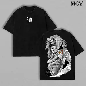 Jiraiya x Naruto Anime Double Printed Vintage Washed Tee Unisex Oversize Anime Manga Washed Heavyweight Cotton T-shirt Naruto Merch Jiraiya Fan