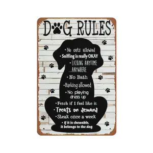 Funny Dog Rules Metal Aluminum Tin Metal Signs This Home is Filled with Kisses Wall Art Decor Wagging Tail Love Home Decoration 8x12 Inches
