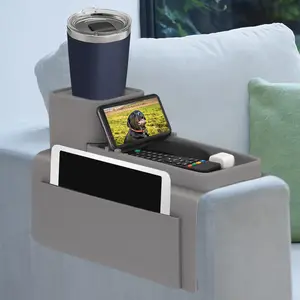 Couch Cup Holder,  Anti-Spill and Anti-Slip Sofa Armrest Tray, Dirt-Resistant  Couch Arm Tray for Remote, Snacks, Cellphone and iPad,  for Family, Friend (Gray)