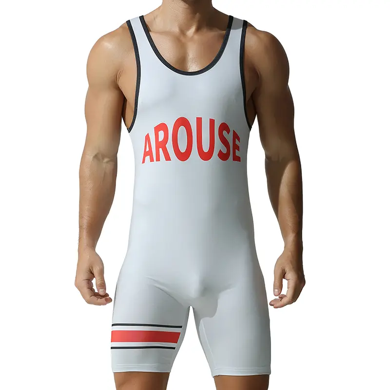 Tauwell Men’s  Letter Print Wrestling Singlet Sleeveless One Piece Bodysuit, Stretch Breathable Compression Jumpsuit for Weightlifting Gym Training Grappling Workout, Slim Fit Athletic Sportswear for Sports Enthusiasts & Bodybuilders-26701