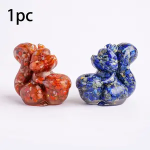 Natural Crystal Stone Squirrel Statue, Reiki Amulet Positive Energy Fengshui Sculpture, Home Office Decoration, Crystal Figurine, 1pc