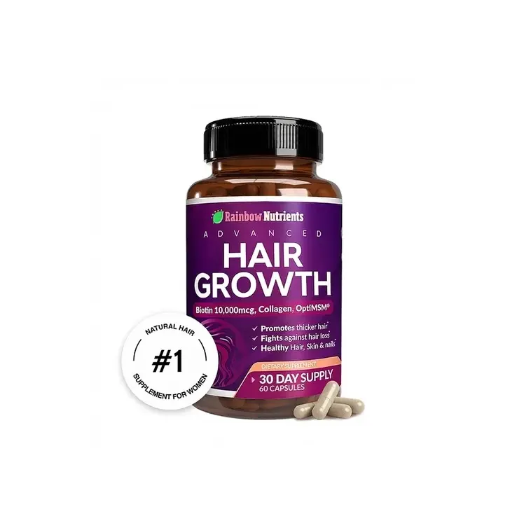 Rainbow Nutrients Advanced Hair Growth Supplement | Biotin 10,000mcg, Collagen & Saw Palmetto | Hair Vitamins for Hair Loss Supports Thicker Fuller Hair | Hair Skin & Nails