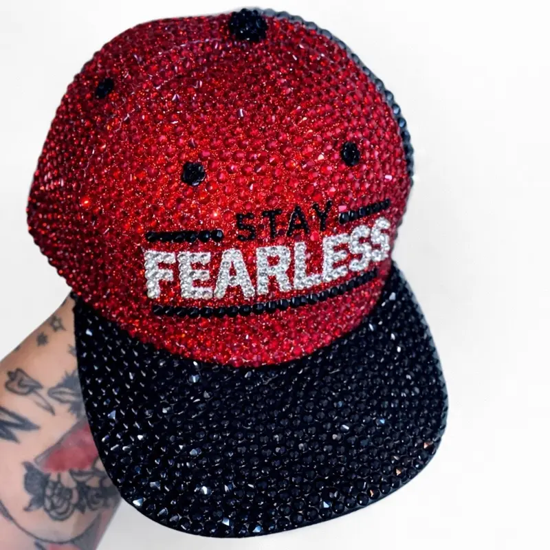 Nikki Bella Stay Fearless Red Black & Crystal Full Rhinestone Bling WWE Hat New Nikki Bella Stay Fearless Dark Siam Red Rhinestone Crystal  main image 4