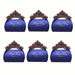 6Pcs Shiny Crown Gift Boxes Premium Bridesmaid Boxes Hollow Candy Boxes with Glitter Sequin Crowns for Wedding Bridal Shower Party Favors