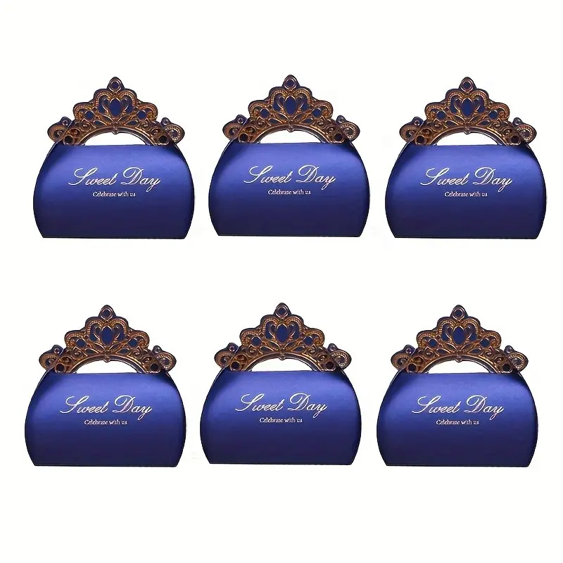 6Pcs Shiny Crown Gift Boxes Premium Bridesmaid Boxes Hollow Candy Boxes with Glitter Sequin Crowns for Wedding Bridal Shower Party Favors