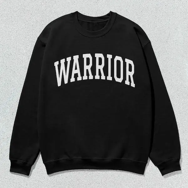 Warrior Collegiate Crewneck Sweatshirt, Unisex Casual Long Sleeve Graphic Pullover, Soft Comfortable Tops, Round Neck, Clothes