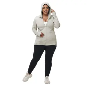 Plus Size Solid Sun Protection & Breathable Hooded Jacket, Women's Plus Size Zip Up Hooded Jacket, Ladies Sportswear for Outdoor Activities, Women Workout Clothes, Athletic Outerwear, Lightweight Sports JacketGift
