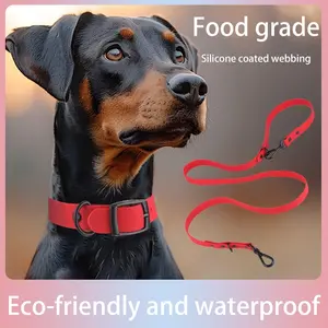 Silicone Dog Collar & Leash Set - Adjustable for Small/Large Dogs, Waterproof, Easy to Clean, Durable with Reflective Safety Strips (Multiple Colors)