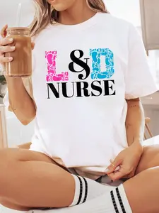 100% Cotton UnisexLabor and Delivery Nurse T-Shirt Short Sleeve T-Shirt Women's Men's Graphic Tee Causal Tops
