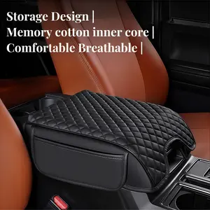 Custom Fit Center Console Cover for 2015-2024 Ford F-150 with Phone Pocket PU Leather Waterproof Protection 16.93x12.59 inches Storage Design Memory Cotton Inner Core Comfortable Breathable Armrest Cover Cushion Pad