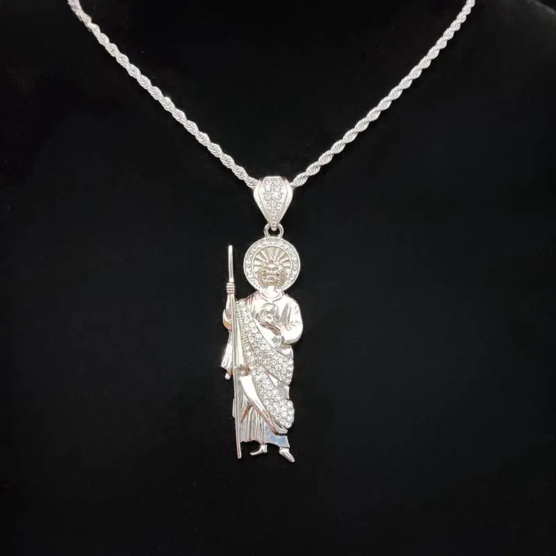 Creative Saint Jude Pendant Necklace, Punk Retro Rhinestone Decor Necklace for Party, Daily Clothing Decor, Trendy Exquisite Jewelry for Birthday Gift, Decorative Shining Necklace