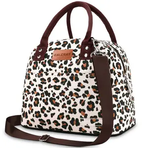Leopard Print Bento Bag, 1 Count Reusable Lunch Bag with Handle & Strap, Insulated Lunch Bag for Office Outdoor School Picnic, Durable Lunch Bag