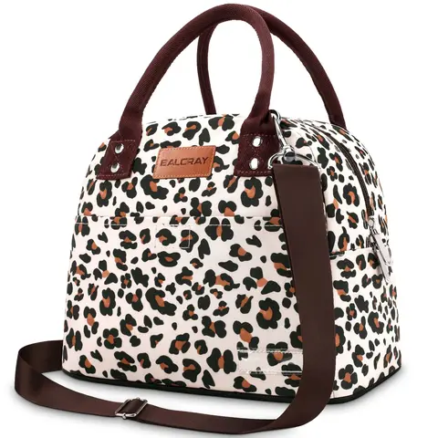 Leopard Print Bento Bag, 1 Count Reusable Work Lunch Bag with Handle & Strap, Insulated Lunch Bag for Office Outdoor School Picnic, Durable Lunch Bag