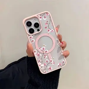 Phone Case - Elegant Floral Background Design Featuring Pink Cherry Blossoms, a Pink Phone Case Compatible with Iphone 16/15/14/13/12/11/X/XS, Ultra-Thin Protective Cover, Slip-Resistant And Scratch-Resistant |   Perfect Birthday Gift |   Creat