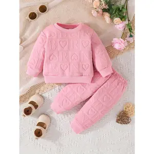 Girl's Cute Letter Design Pink Sweat Suit