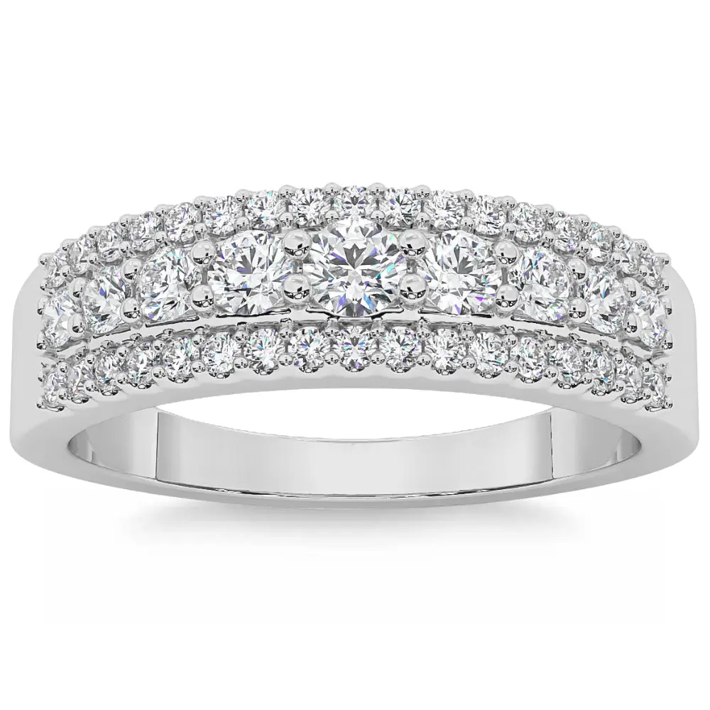 5/8Ct Pave 3-Row Diamond Wedding Ring Stackable Band 14k Gold Lab Grown 5/8Ct Pave 3-Row Diamond Wedding Ring Stackable Band 14k Gold Lab Grown