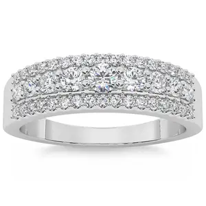 5/8Ct Pave 3-Row Diamond Wedding Ring Stackable Band 14k Gold Lab Grown 5/8Ct Pave 3-Row Diamond Wedding Ring Stackable Band 14k Gold Lab Grown