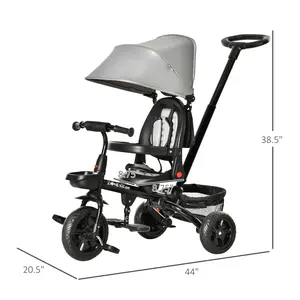 Qaba Unisex 4-in-1 Foldable Trike for 1-5 Years Old, Adjustable Height Push Handle, Reversible Seat, Canopy, Handrail, Safety Belt, Storage, Footrest, Brake, Clutch, Metal Frame, EVA Tires, Baby Travel Essential