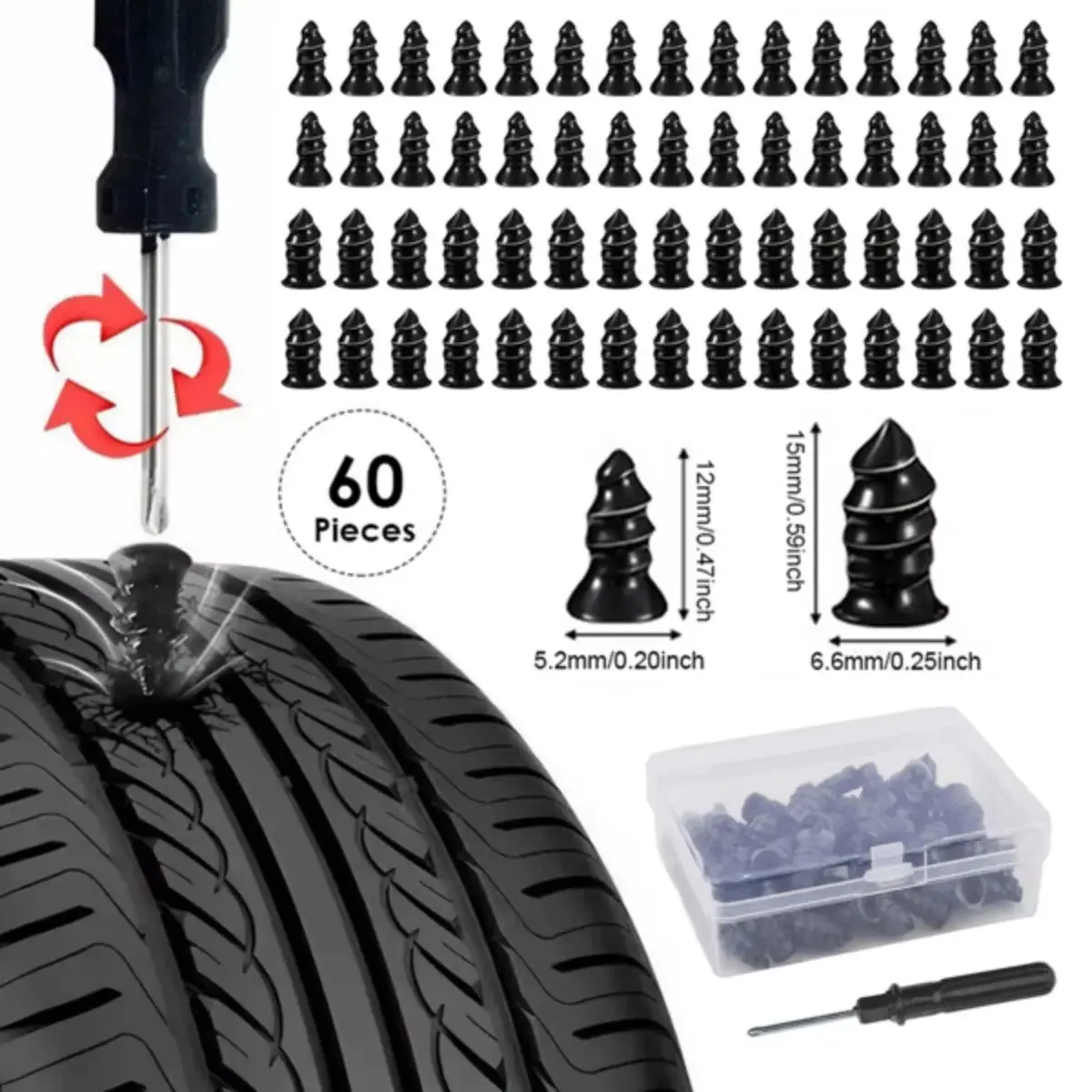 60PCS Vacuum Tyre Repair Nails for Car Trucks Motorcycle Scooter Bike Tire Puncture Repair Tubeless Auto Tires Repair Tools