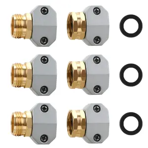 STYDDI Garden Hose Repair Connector Fitting, Aluminum Mender Female and Male Hose End Connector with Zinc Clamp, Fit 5/8-Inch and 3/4-Inch Garden Hose, 3 Sets