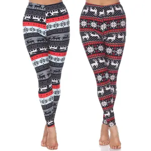 White Mark Women's 2-Pack Holiday Leggings Casual Lightweight Comfortable