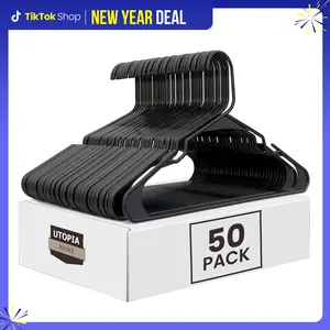 Utopia Home Plastic Hangers – Clothes Hangers with Hooks, Durable & Space Saving – 50 Pack & 100 Pack (Black or White)