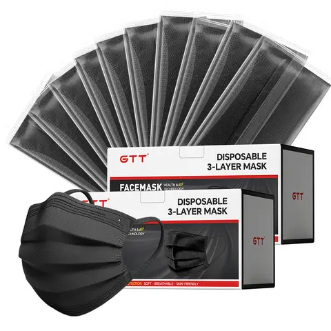 [Protective Masks][BUY 1 GET 1 FREE] GTT Adult Disposable Face Masks, Individual Package, 3-Layer Non-Woven Melt-Blown Filter, Low Allergy, Breathable, Black/White/Blue, for Travel & Daily Droplet Protection